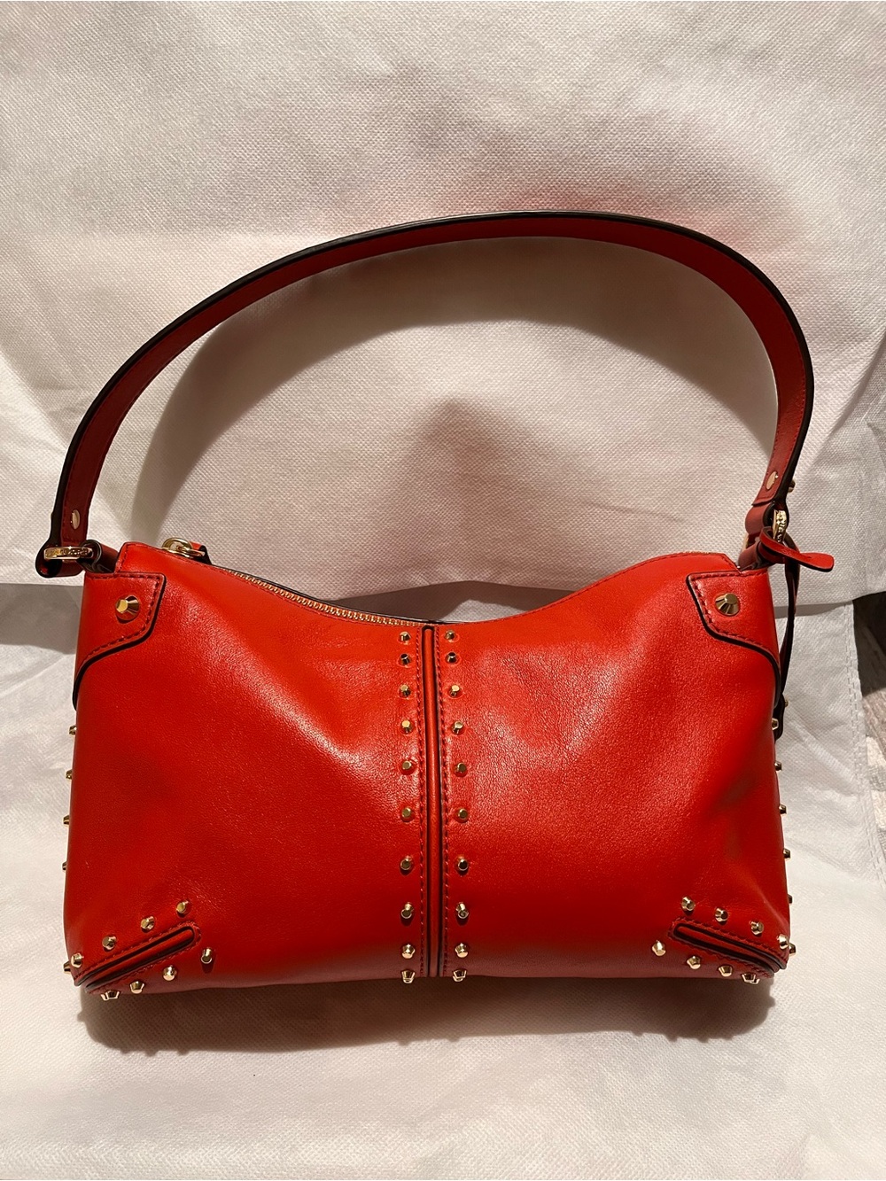 Michael Kors Red Leather Shoulder Bag with Gold Studs